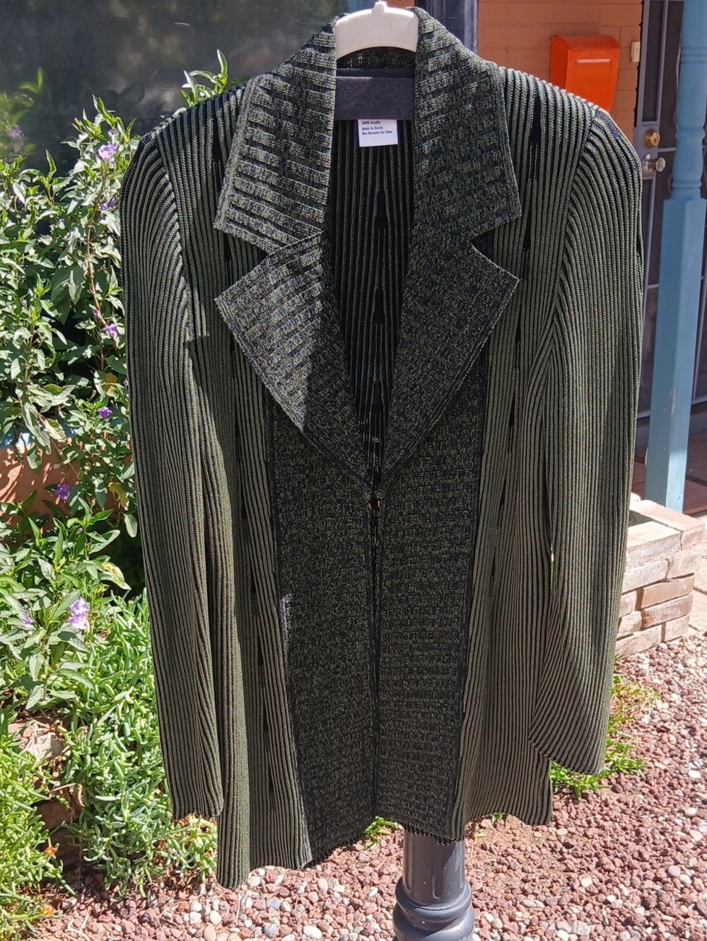 Misook Olive Ribbed Knit Blazer with Wide Shawl Collar
